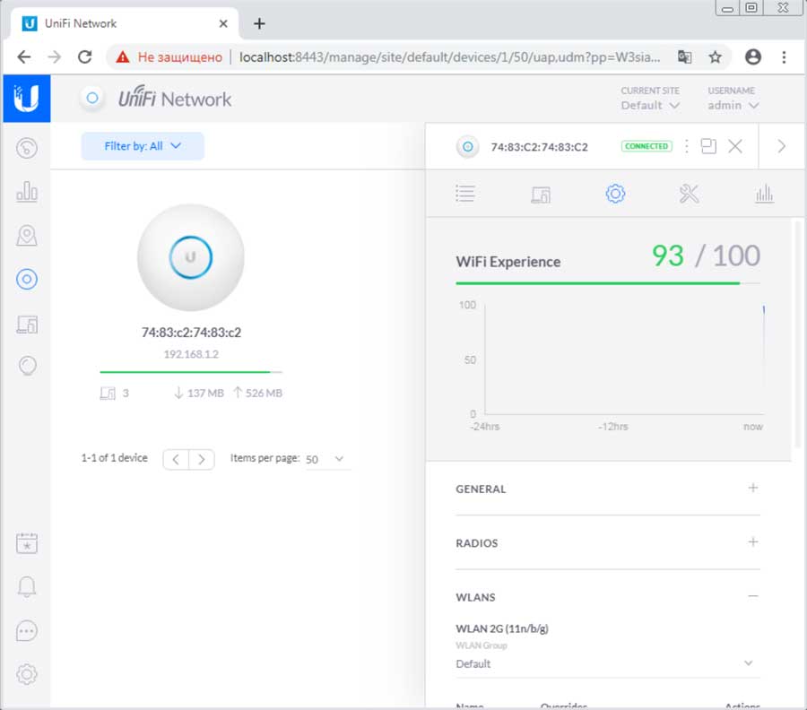 UniFi Network контроллер. Точка доступа работает в штатном режиме.